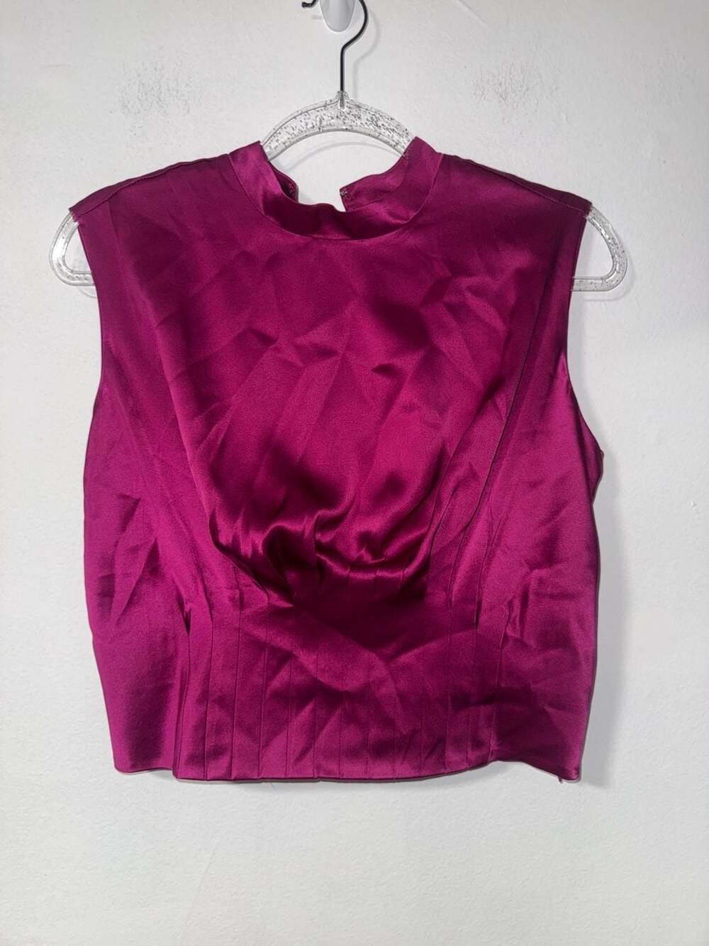 Banana Republic Muse Silk Pleated Top Camu Berry Pink Mock Neck